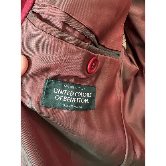 United Colors of Benetton Mens Italian Wool Blend Blazer Size 48 Burgundy Preppy - Picture 4 of 10